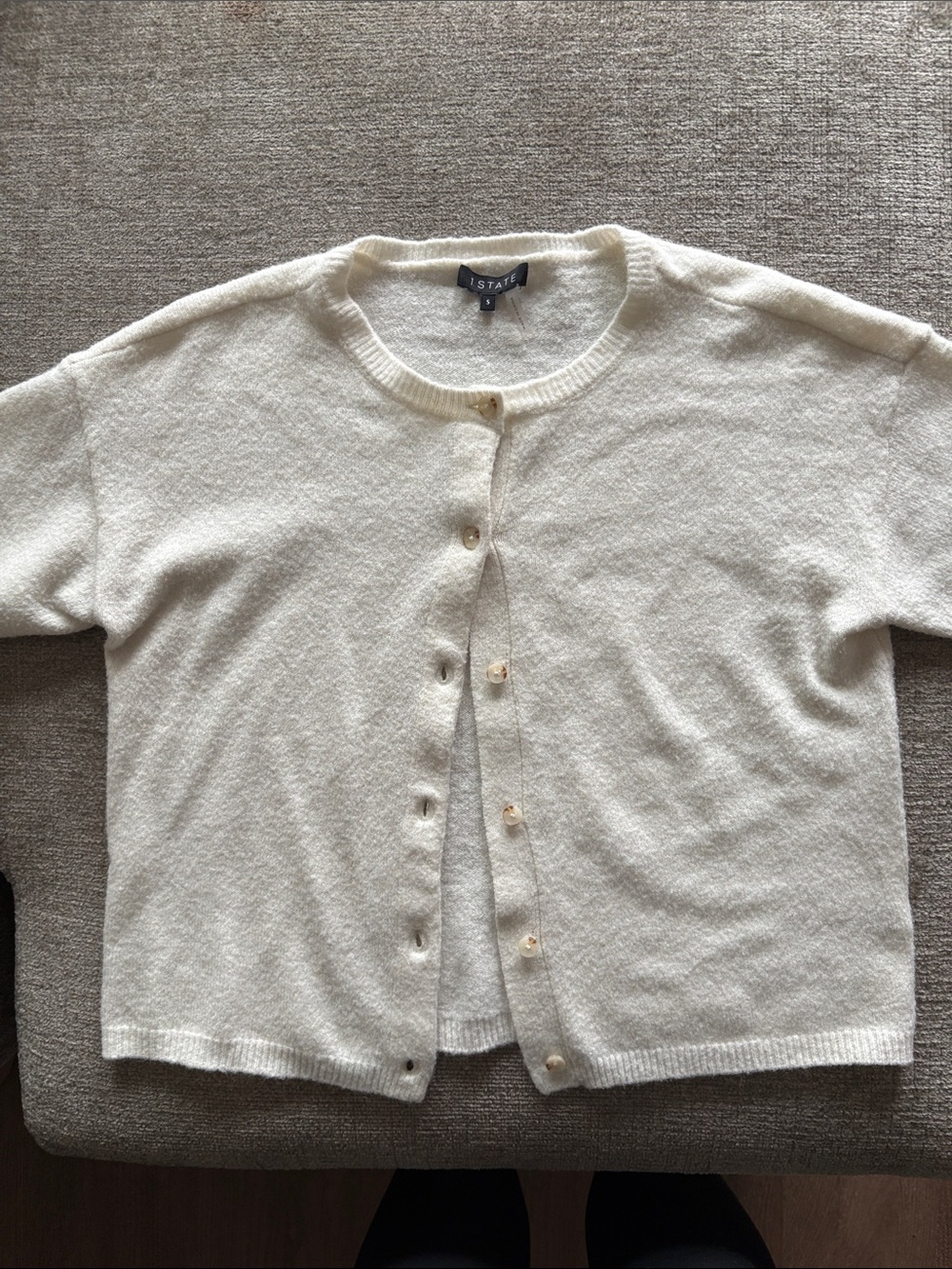1STATE Cream Button-Front Short Sleeve Cardigan